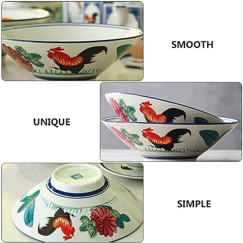 Kichvoe 7Inch Japanese Porcelain Bowl Ceramic Ramen Bowl Retro Rooster Pattern Serving Bowl For Salad Soup Rice