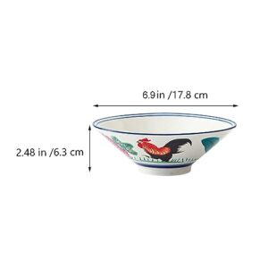 Kichvoe 7Inch Japanese Porcelain Bowl Ceramic Ramen Bowl Retro Rooster Pattern Serving Bowl For Salad Soup Rice