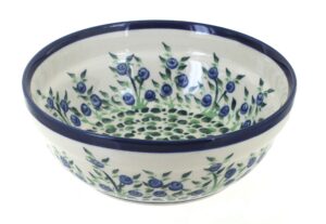 blue rose polish pottery porcelain vine cereal/soup bowl