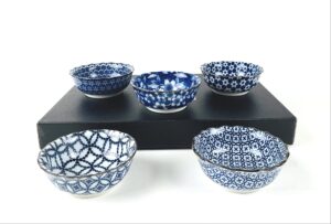 japanbargain 4683, set of 5 japanese porcelain bowl set gift set,traditional japanese inspired pattern bowls, made in japan, 4-1/2" diameter