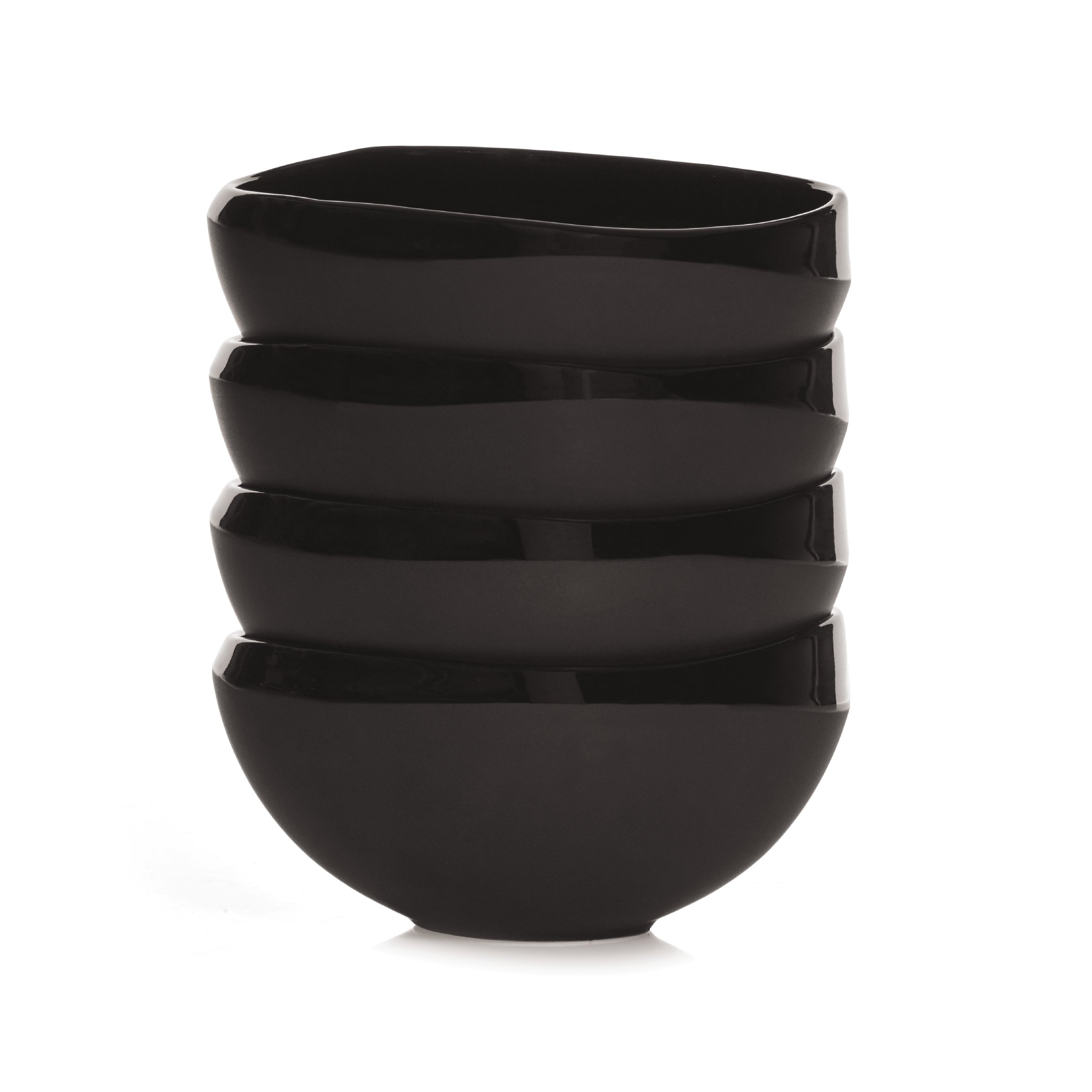 Savora Chamfer Porcelain Bowl, 6-Inch, Noir, Set of 4