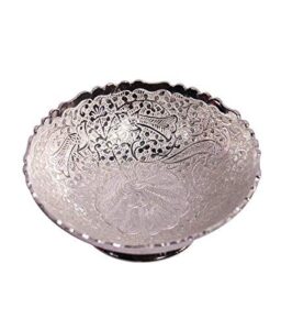 zap impex brass decorative dry fruit bowl multipurpose serving bowl carving work - size- 4" beautiful silver color peacock design kitchenware gift
