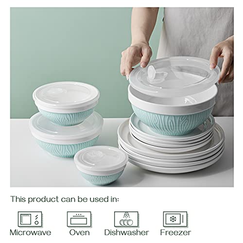 DOWAN Bundle Ceramic Bowls with Lids, Turquoise