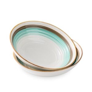 chralji 7.5“ pasta bowl set of 4 28oz soup bowl salad bowl ramen bowl hand painted (green) (turquoise)