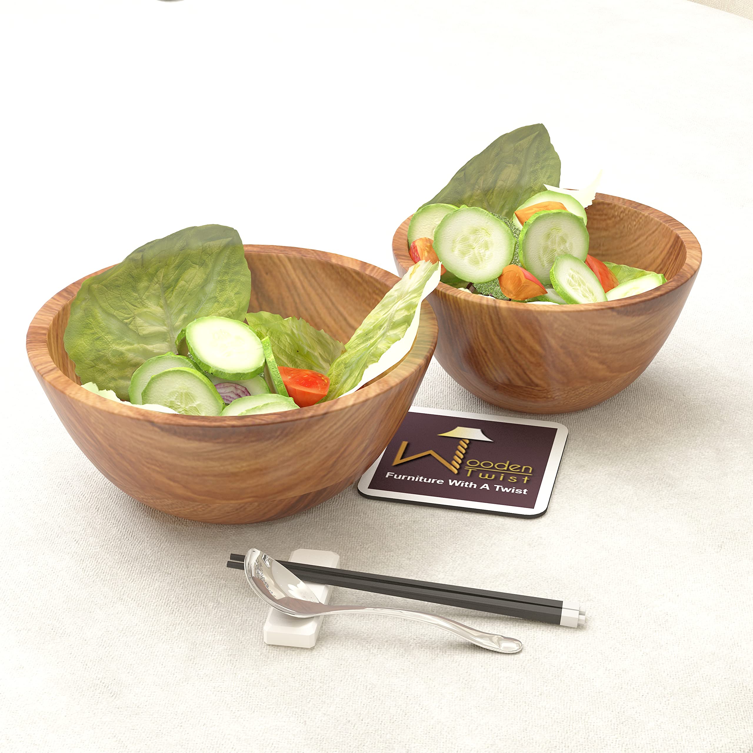 Woode Twist Elegant Acacia Wood Salad Bowl (Design-1)