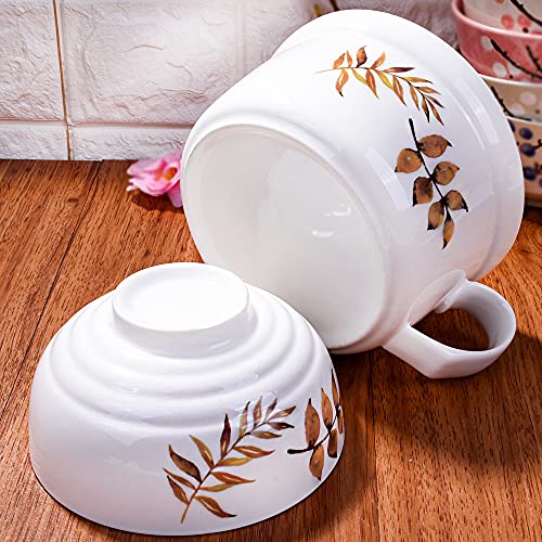 Whitenesser Soup Bowls with Lid and Handle, Microwave Bowls for Instant Noodle, Cereal Soup Oat (QY)