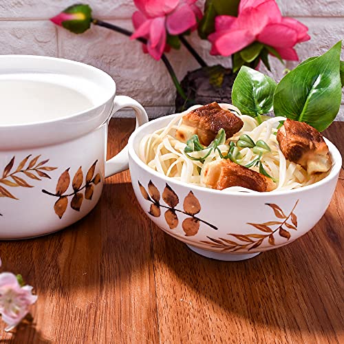 Whitenesser Soup Bowls with Lid and Handle, Microwave Bowls for Instant Noodle, Cereal Soup Oat (QY)