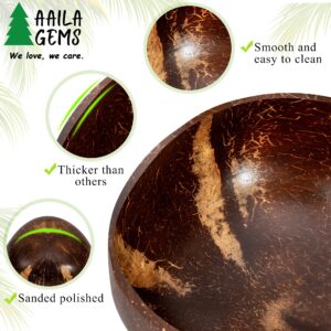 Aaila Gems Coconut Bowl and Wooden Spoon Set- Vegan Organic Salad Soup Smoothie Bowl for Gift - Polished Buddha Bowl for Kitchen Utensils, Dark Brown, 5×2.55 (coco-2)