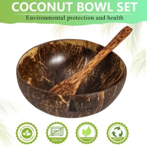 Aaila Gems Coconut Bowl and Wooden Spoon Set- Vegan Organic Salad Soup Smoothie Bowl for Gift - Polished Buddha Bowl for Kitchen Utensils, Dark Brown, 5×2.55 (coco-2)