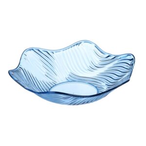 hemoton serving bowl platter fruit holder bowl clear salad bowl for home party chips candy snack flower pattern wave edged 25.8cm (blue)