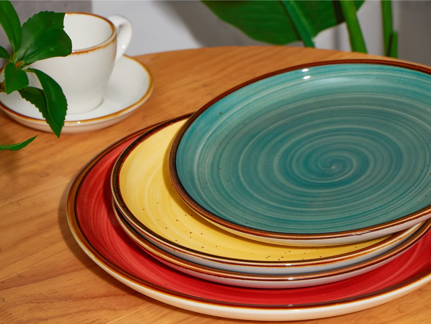 ONEMORE 10.5 inch Dinner Plates and 30 oz Pasta Bowls Bundle - Microwave, Oven and Dishwasher Safe - Assorted Color