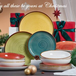 ONEMORE 10.5 inch Dinner Plates and 30 oz Pasta Bowls Bundle - Microwave, Oven and Dishwasher Safe - Assorted Color