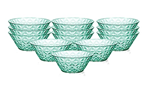 Plasvale - Set of 12 Colorful Durable Plastic Dessert Bowls (8 fl oz) - Crystal Line - Dishwasher Safe - BPA Free (Green)