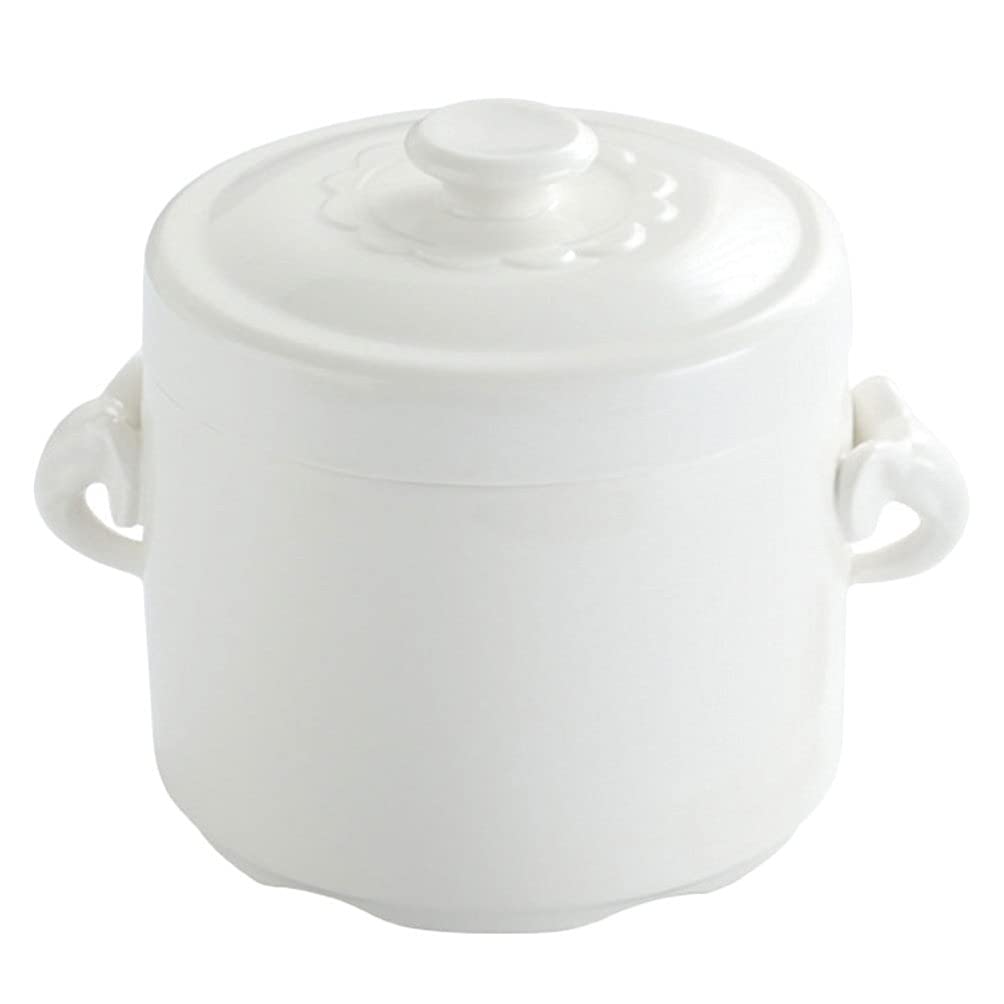 FRCOLOR Small Ceramic Stew Pot with Lid 520ml Steam Soup Bowl Steaming Cup with Handle for Home Kitchen Egg Custard Medicinal Birds Nest Tonic White