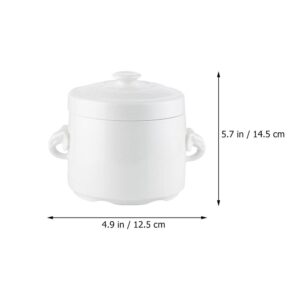 FRCOLOR Small Ceramic Stew Pot with Lid 520ml Steam Soup Bowl Steaming Cup with Handle for Home Kitchen Egg Custard Medicinal Birds Nest Tonic White