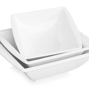 MALACASA Large Salad Bowls, Ivory White Square Serving Bowls Set of 3 (52/32/18 OZ), Mixing Bowls for Kitchen, Bowls Set for Soup, Pasta and Dinner, Dishwasher & Oven Safe, Series BLANCE