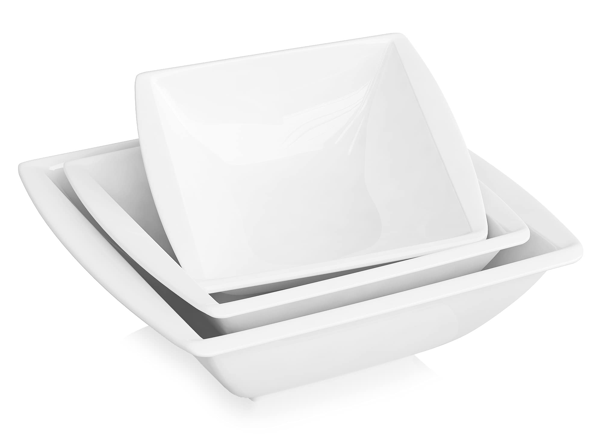 MALACASA Large Salad Bowls, Ivory White Square Serving Bowls Set of 3 (52/32/18 OZ), Mixing Bowls for Kitchen, Bowls Set for Soup, Pasta and Dinner, Dishwasher & Oven Safe, Series BLANCE