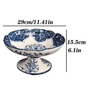 NTTNL Fruit Bowl Creative Blue and White Ceramic Fruit Plate Living Room Coffee Table Snack Dried Fruit Bowl Storage Plate Vegetable Salad Kitchen