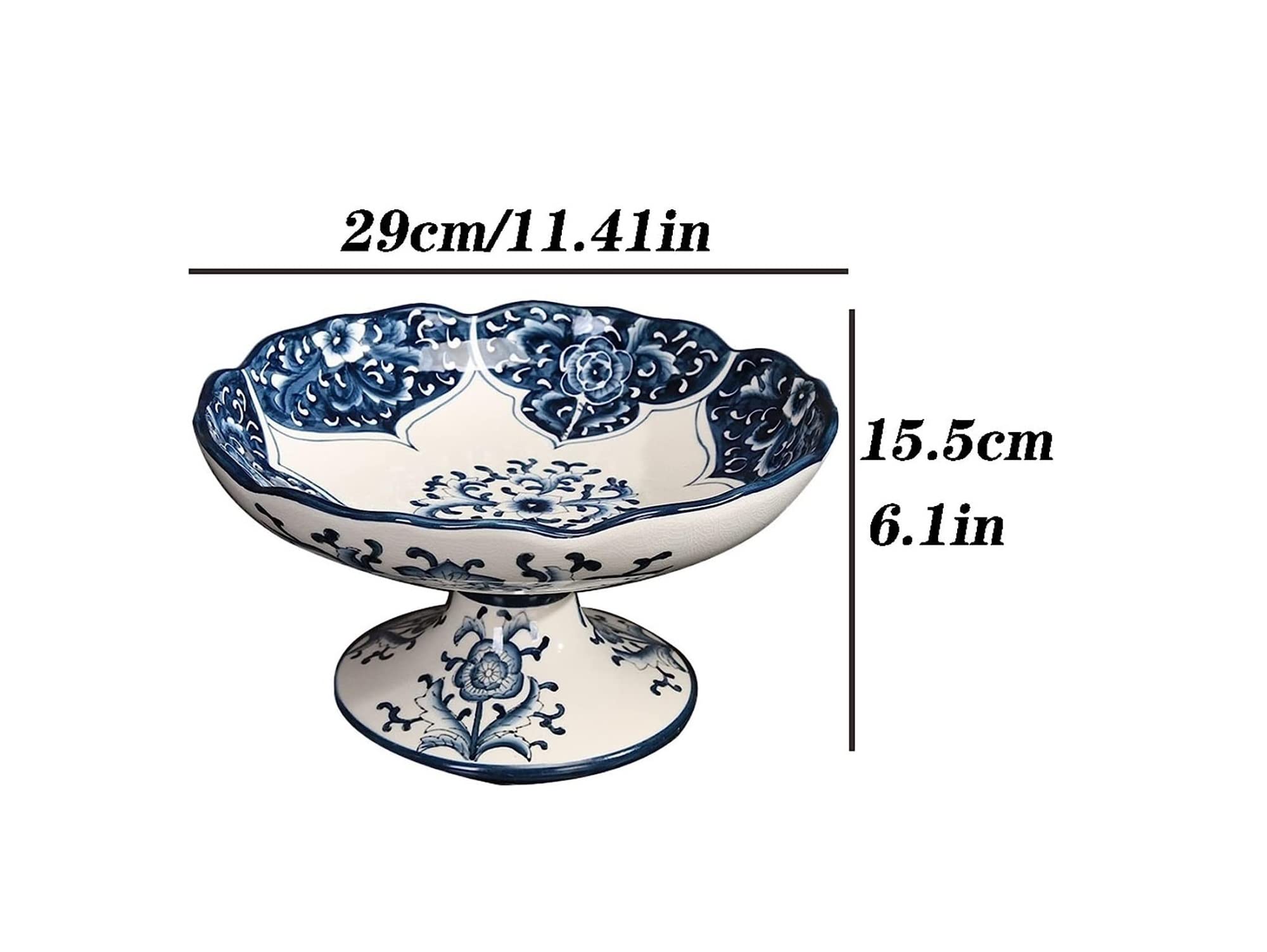 NTTNL Fruit Bowl Creative Blue and White Ceramic Fruit Plate Living Room Coffee Table Snack Dried Fruit Bowl Storage Plate Vegetable Salad Kitchen