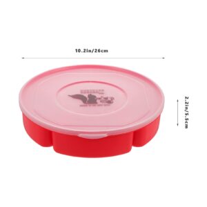 DOITOOL Candy and Nut Serving Container Divided Food Tray Snacks Plate Plastic Snack Serving Tray with Lid 6 Compartment Round Appetizer Food Organizer Red