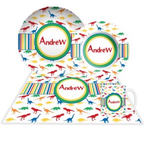 kids personalized plate set - dinosaur - personalized dinnerware set, dinosaur personalized plate, bowl, placemat, mug, platter - choose your pieces