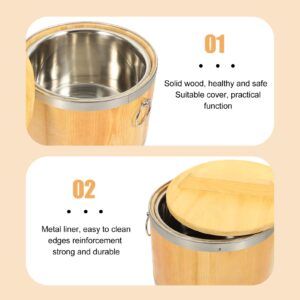 Hemoton Sushi Rice Cooling Bowl Wooden Rice Bucket Wooden Hangiri Sushi Rice Mixing Tub with Lid Stainless Steel Rice Warmer Japanese Rice Cooking Tub