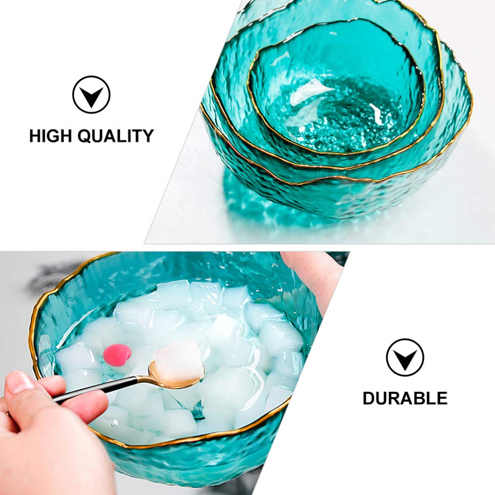 PRETYZOOM Glass Dessert Bowls Salad Bowls Mixing Bowls Noodle Bowls Irregular Shape Serving Bowls for Kitchen Prep Fruit Pasta Popcorn Cereal Snack 13cm （ Green ）