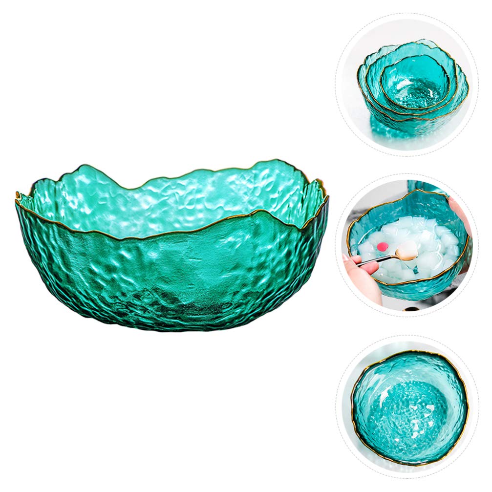 PRETYZOOM Glass Dessert Bowls Salad Bowls Mixing Bowls Noodle Bowls Irregular Shape Serving Bowls for Kitchen Prep Fruit Pasta Popcorn Cereal Snack 13cm （ Green ）