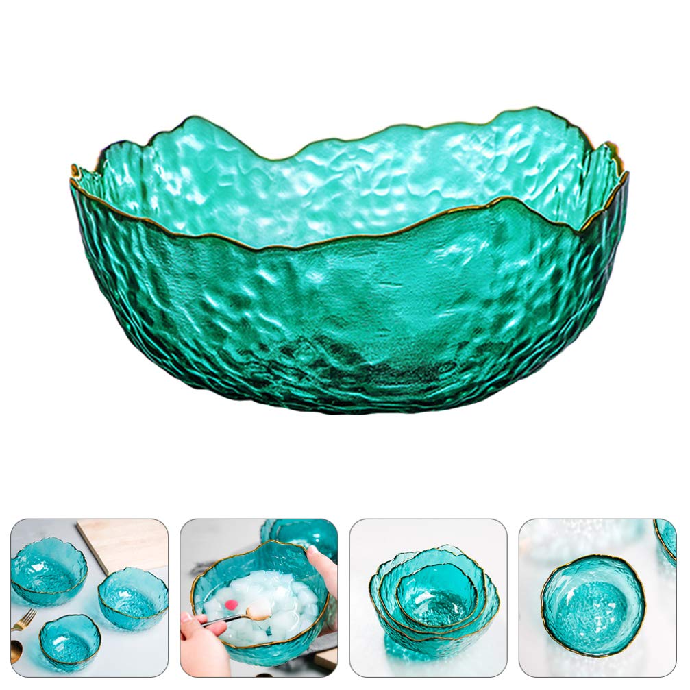 PRETYZOOM Glass Dessert Bowls Salad Bowls Mixing Bowls Noodle Bowls Irregular Shape Serving Bowls for Kitchen Prep Fruit Pasta Popcorn Cereal Snack 13cm （ Green ）