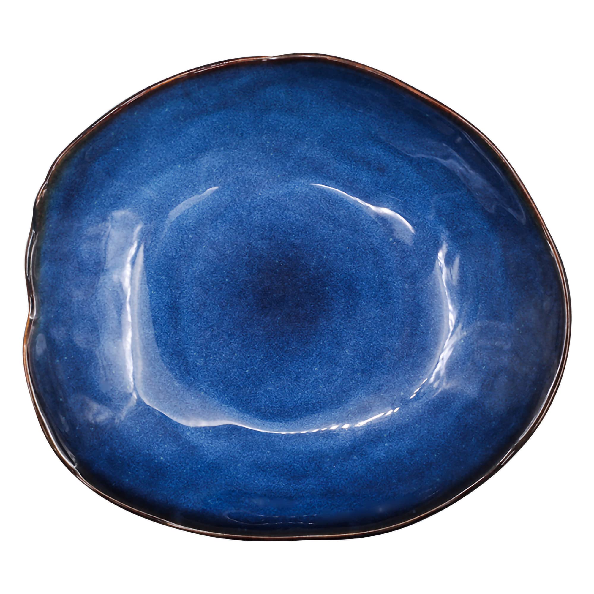 Anvirtue Cat-eye blue ceramic tableware Ocean Waves Deep Blue Plates Glaze Salad Bowl Main Dish Kitchen Supplies (M)