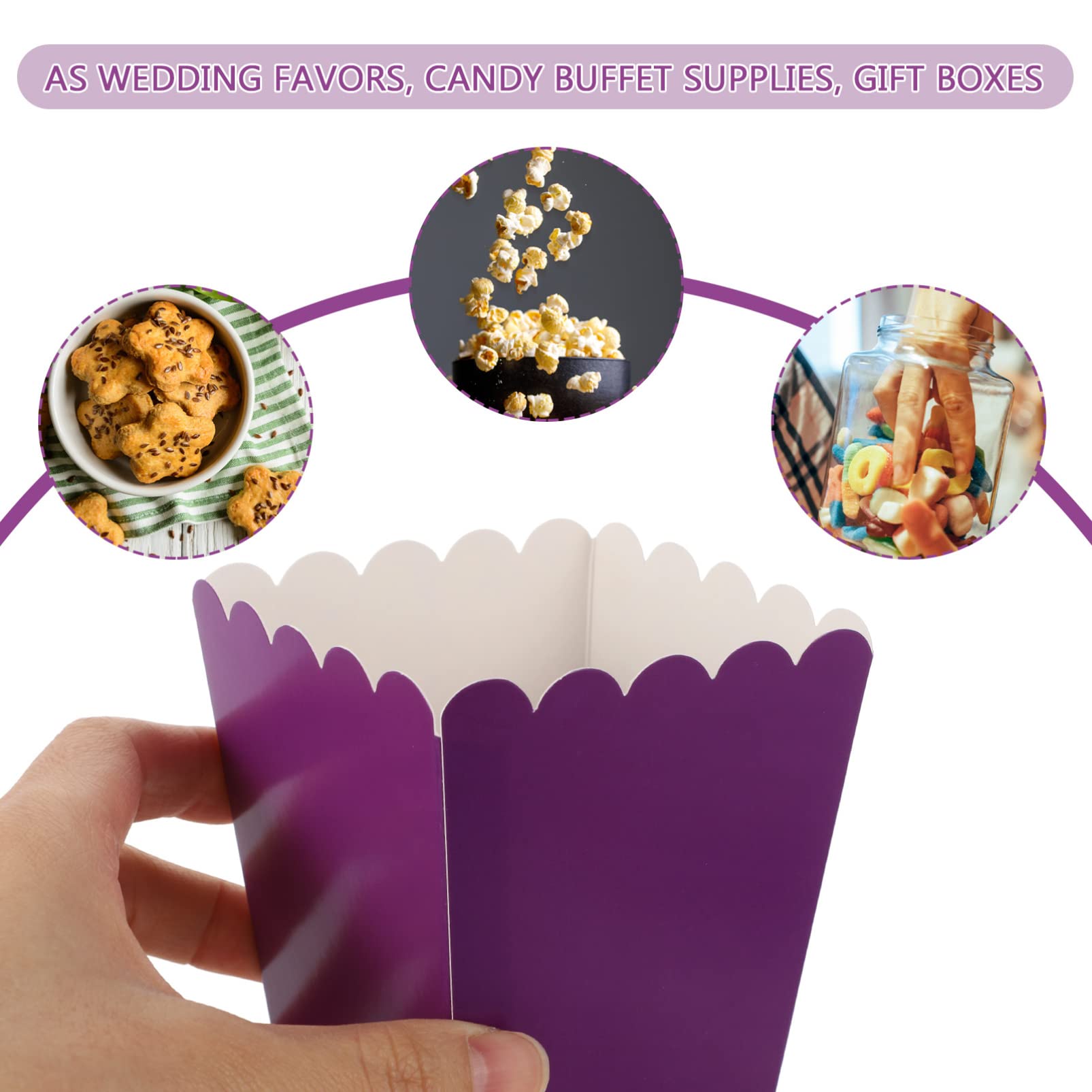 jojofuny 50pcs Boxes Popcorn Box Snack Candy Popcorn Bags Snack Containers Paper Popcorn Buckets Popcorn Cups Mini Popcorn Buckets 250g White Cardboard Purple Disposable Ice Bucket