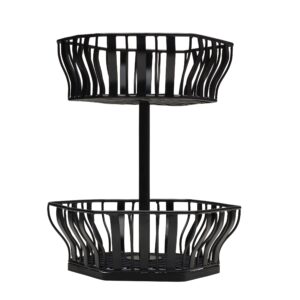 gourmet basics by mikasa hex 2 tiered fruit basket, 12.5 inch, black