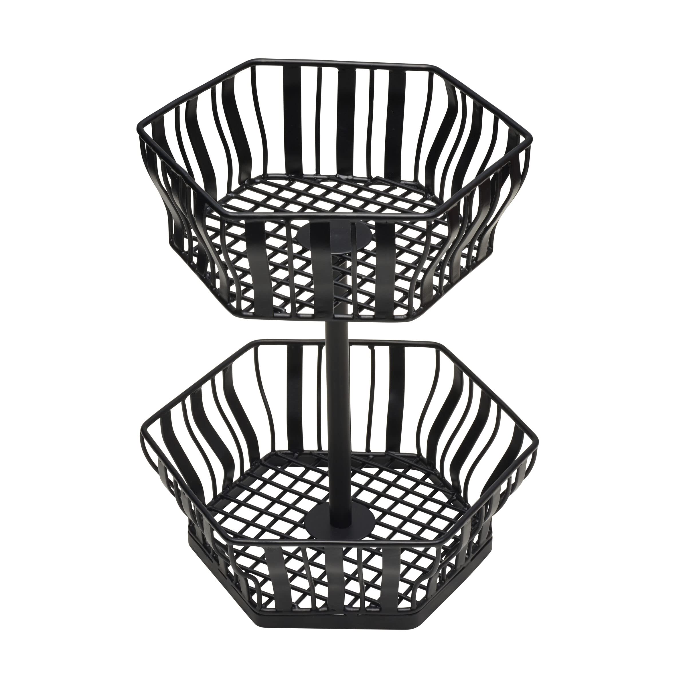 Gourmet Basics by Mikasa Hex 2 Tiered Fruit Basket, 12.5 Inch, Black