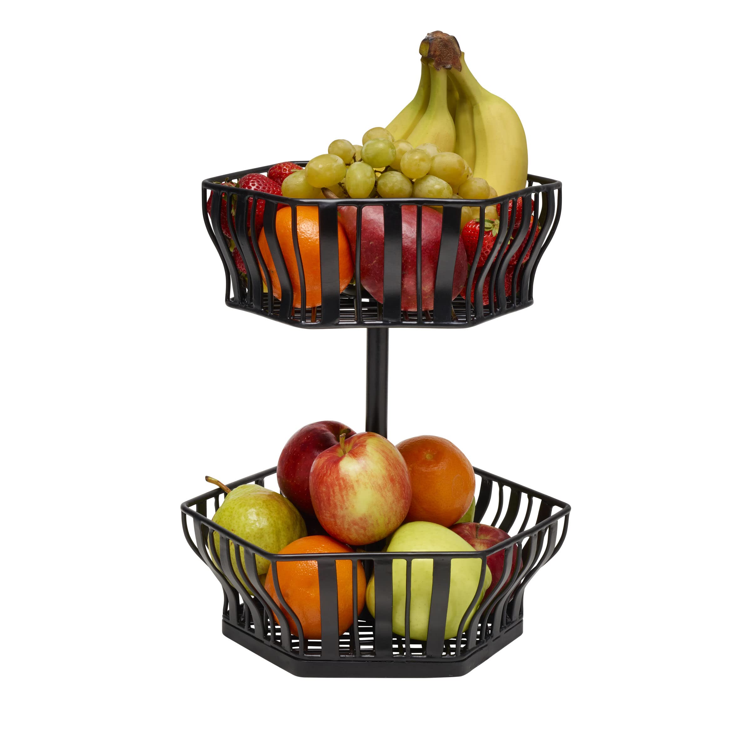 Gourmet Basics by Mikasa Hex 2 Tiered Fruit Basket, 12.5 Inch, Black