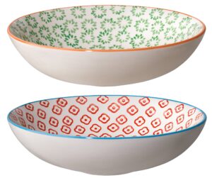bloomingville ceramic pasta bowls emma - colorful serving dish dia 7.5'' h 2'', green red, stoneware, set of 2 styles, content 19.25 fl oz