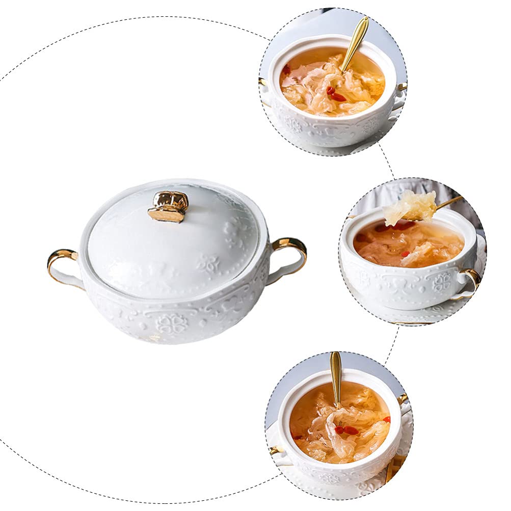 Zerodeko 1 Set of Ceramic Soup Bowls with Handles Porcelain Soup for French Onion Soup Cereal Beef Stew Chill Pasta Pot Pies Microwave