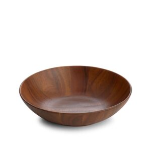 nambe skye wood individual salad bowl | mini salad bowls for serving salad, pasta, fruit, nuts, candy | made of acacia wood | 9” d x 2” h | designed by robin levien