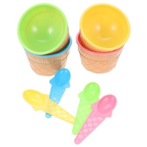 zerodeko 4 sets plastic ice cream bowl with spoons double layer ice cream cups candy color reusable dessert bowls sundae cups yogurt dishes mixing bowls