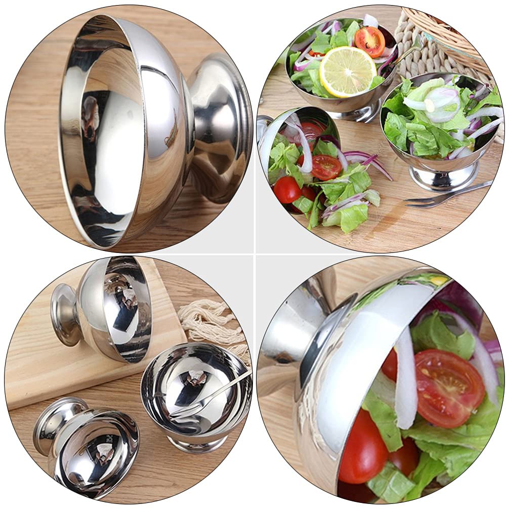 Cabilock Metal Salad Cup 2pcs Stainless Steel s Dessert Cups with Footed for Dessert Ice Cream Fruit Salad Snack Cocktail Condiment Ice Cream Bowl