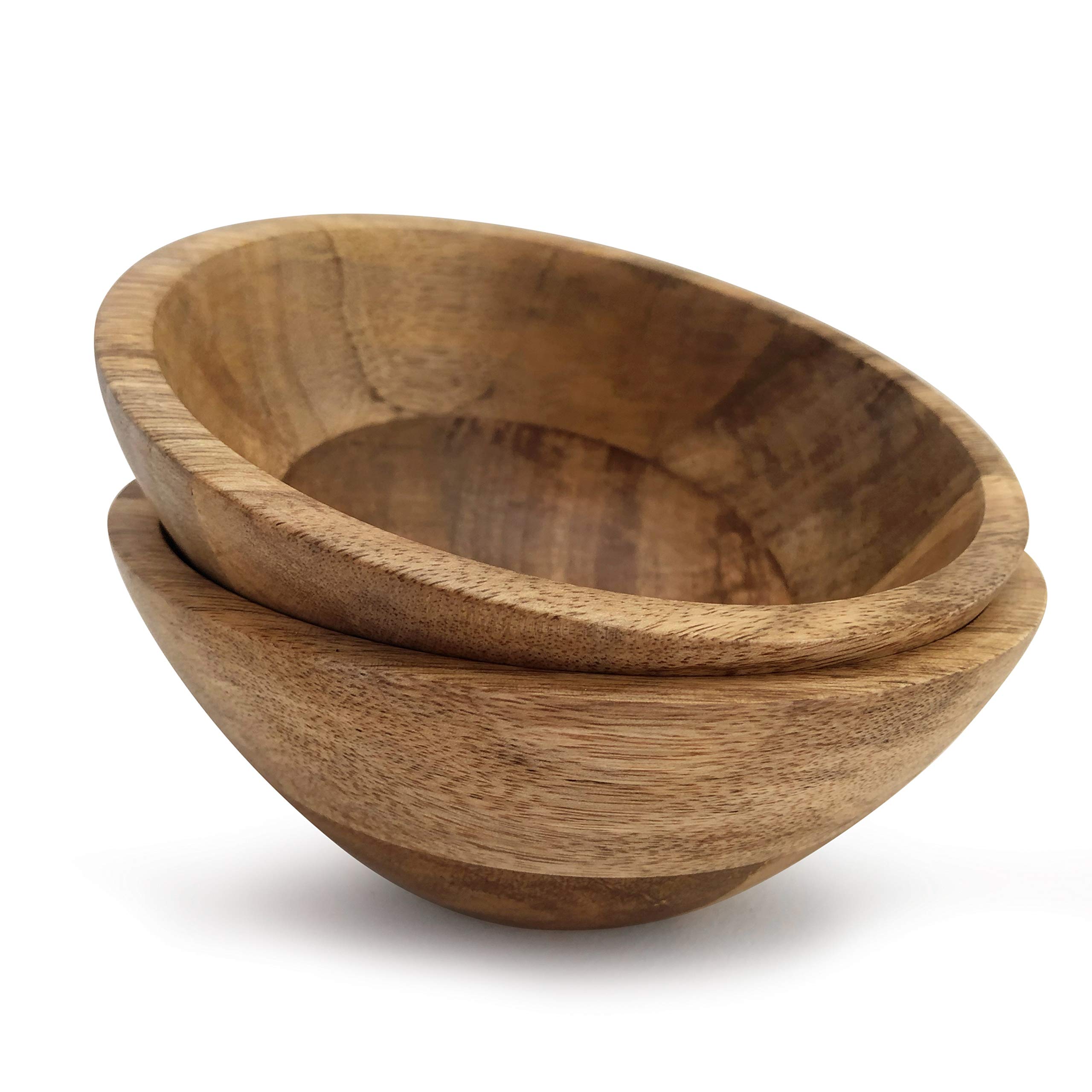 Fairwood Way Wooden Salad Bowl Set - Two 7” Wooden Bowls for Food - Wooden Salad Bowls for Individual Servings