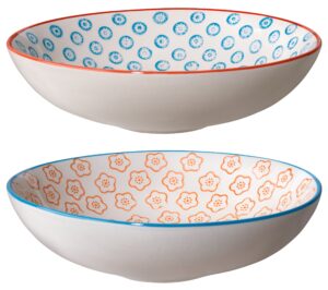 bloomingville ceramic pasta bowls emma - colorful serving dish dia 7.5'' h 2'', blue-orange, stoneware, set of 2 styles, content 19.25 fl oz