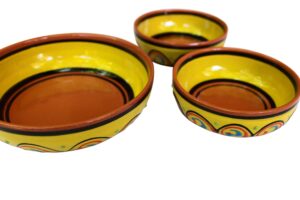 canyon cactus ceramics spanish terracotta set of 3 small dipping bowls, yellow