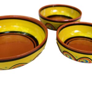 Canyon Cactus Ceramics Spanish Terracotta Set of 3 Small Dipping Bowls, Yellow