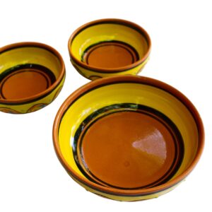 Canyon Cactus Ceramics Spanish Terracotta Set of 3 Small Dipping Bowls, Yellow