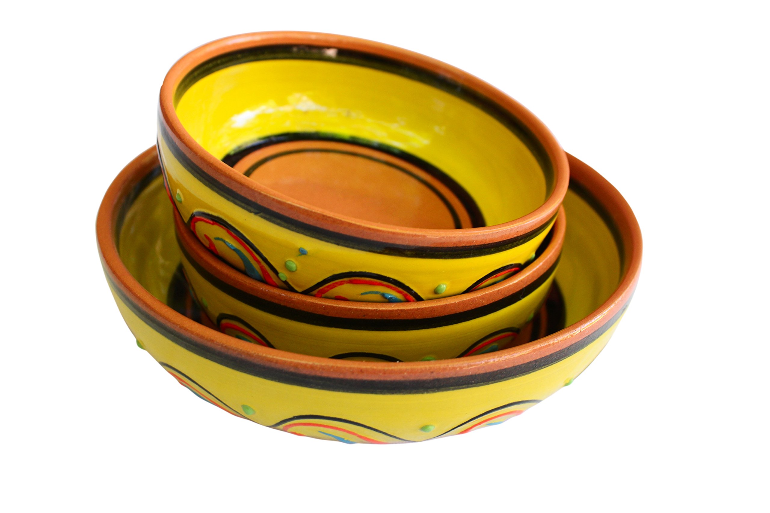 Canyon Cactus Ceramics Spanish Terracotta Set of 3 Small Dipping Bowls, Yellow