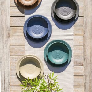 TarHong Planta Artisan Solids Low Bowl, Planta (Majority Plant Based with Melamine Binder), Shatterproof, Indoor/Outdoor Entertaining, Matte Blue, Set of 6