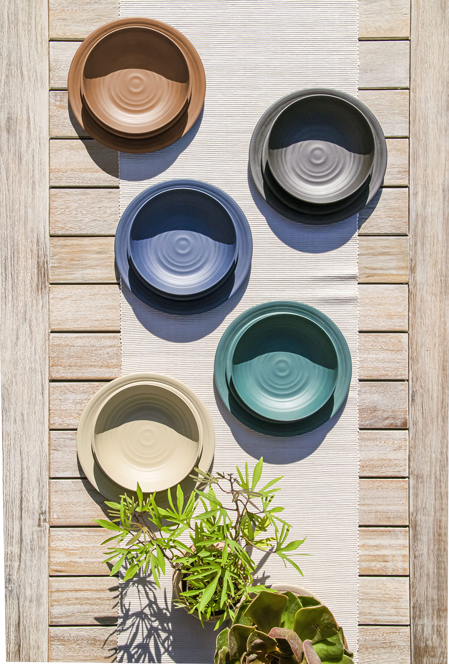 TarHong Planta Artisan Solids Low Bowl, Planta (Majority Plant Based with Melamine Binder), Shatterproof, Indoor/Outdoor Entertaining, Matte Blue, Set of 6