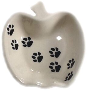 apple bowl shaped dish paw prints pet lover stocking stuffer polish pottery