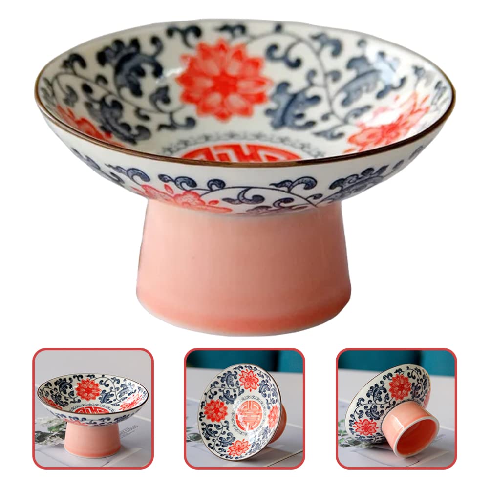 Kichvoe Footed Fruit Bowl Ceramic Fruit Bowl Footed Decorative Fruit Holder Dessert Display Stand Food Snack Storage Tray for Home Kitchen Counter Ceramic Fruit Plate