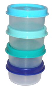 tupperware smidgets tiny treasure mini bowls set of 4 clear with blue green teal seals